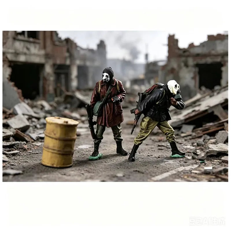 New 1/72 Chernobyl Biochemical 2 Soldiers Miniature Resin Static Doll DIY Hand Drawn Scene Decoration Toy Collectibles